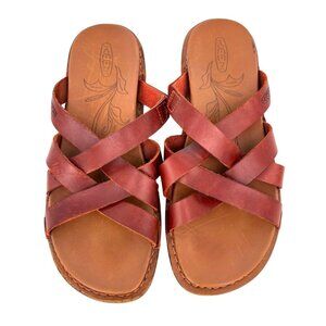 Keen Sofia Leather Strappy Slide Sandals Cognac Brown Womens US 8 EU 38.5